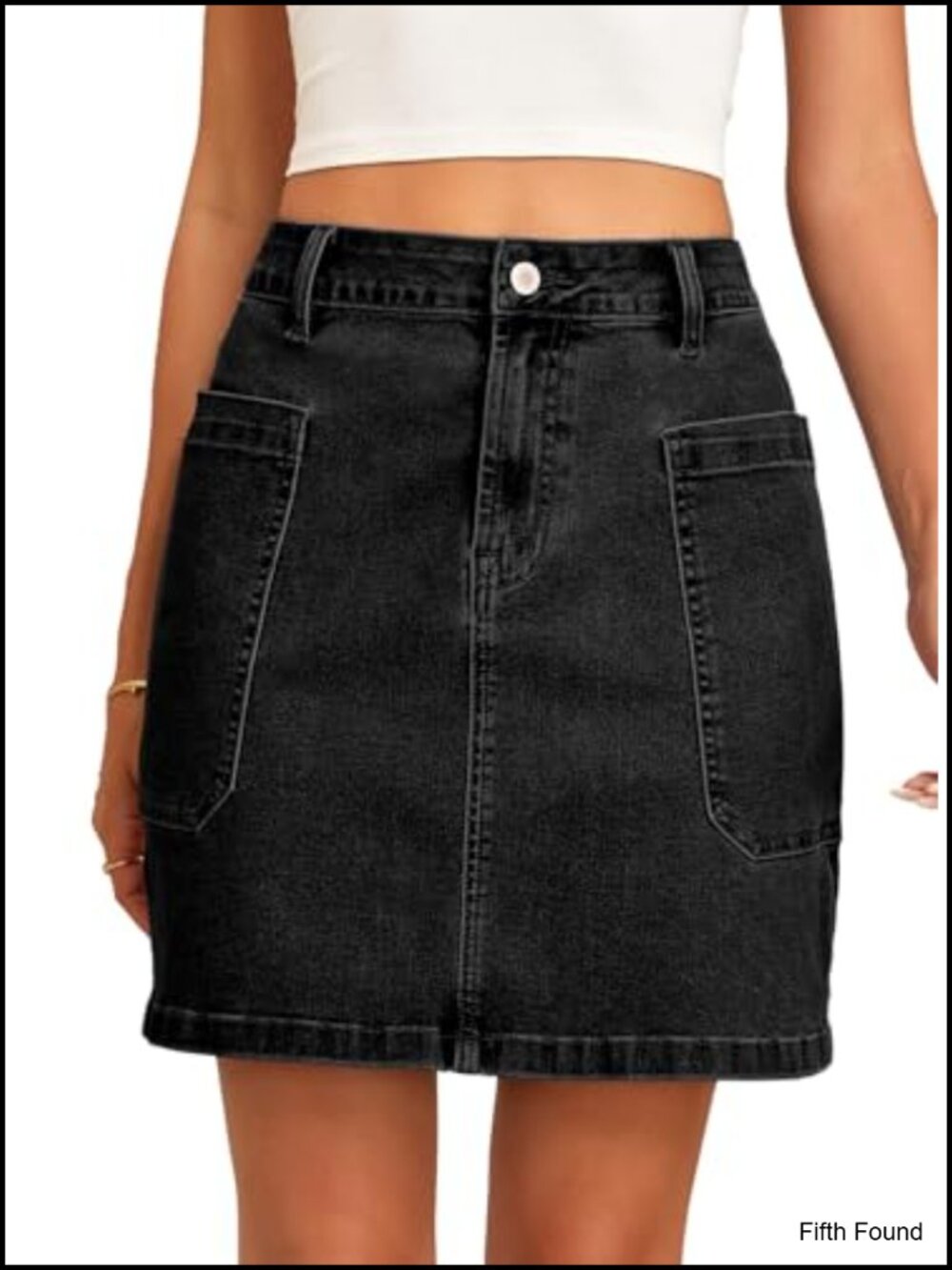 High Waisted Cargo Pocket Straight Denim Skirt Stretchy Cotton Blend